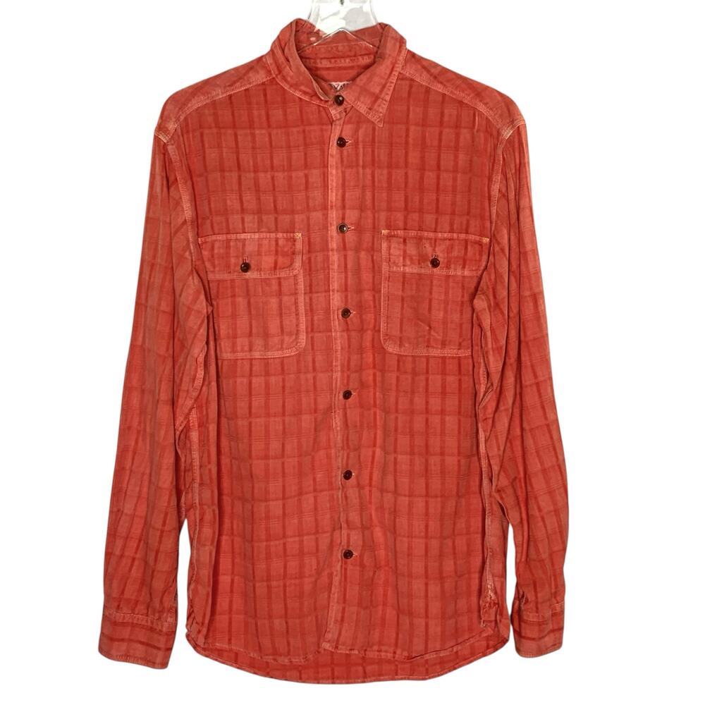 Ryan Michael M Silk Cotton Button Front Shirt Western Long Sleeve Distressed